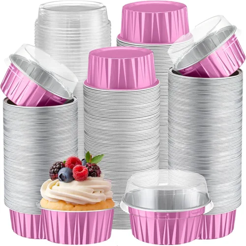 Vista 19 de Gejoy - 400 tazas para hornear de papel de aluminio con tapas, 5 onzas, clásico, negro