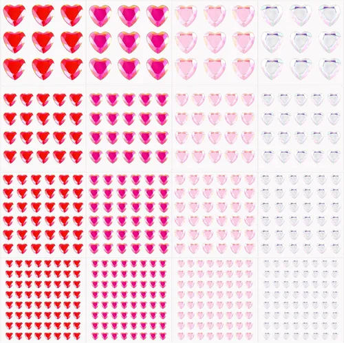 Vista 9 de Chuangdi 516 calcomanías de diamantes de imitación de corazón, acrílicas, gemas de corazón, gemas de cristal, autoadhesivas, parte trasera plana