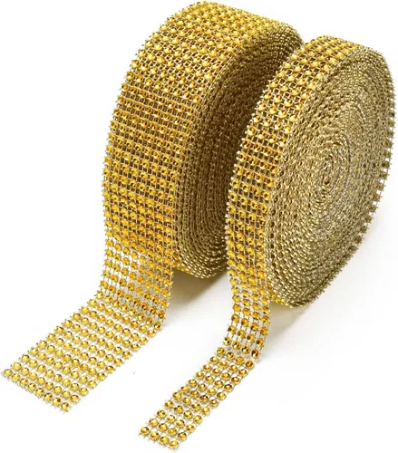 Vista 8 de BTSD-home Rollo de cinta de diamantes de imitación de 20 yardas, 2 rollos, para pasteles de boda, decoraciones de cumpleaños, eventos de baby Negro
