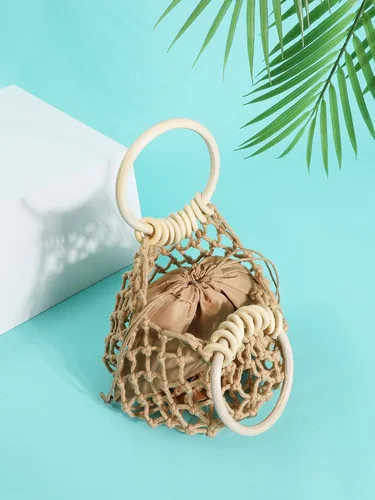 Vista 3 de Verdusa Bolso de paja de ganchillo para mujer 2 en 1 tejido mini bolso de mano
