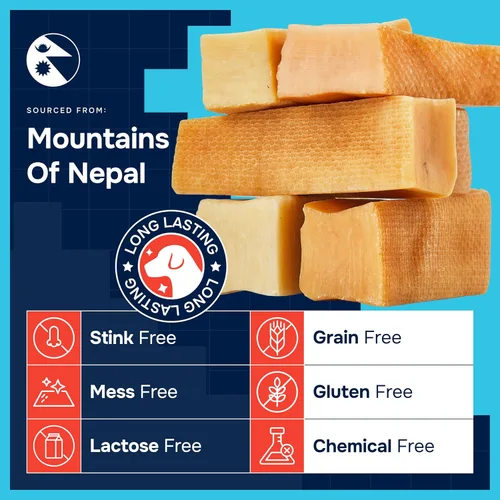 Vista 3 de Masticables de queso de yak 100% natural del Himalaya para todas las razas – Masticables de yak sin lactosa para perros pequeños, medianos y grandes