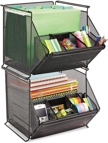 Vista 5 de Safco 2164BL Onyx - Contenedor apilable de malla con 4 compartimentos, 14 x 15 1/2 x 11 3/4, color negro