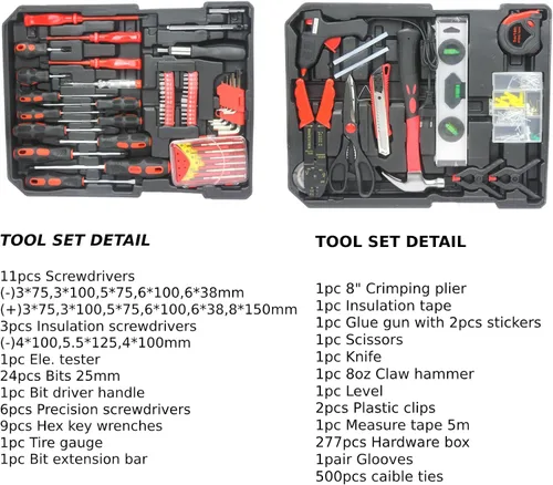 Vista 5 de Kit de herramientas para el hogar de 899 piezas, juego de herramientas de reparación para el hogar y el automóvil con caja de herramientas