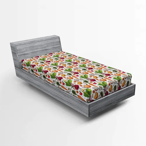 Vista 67 de Ambesonne Juego de sábanas bajeras veganas, ilustración de plátanos simétricamente alineados con patrón de frutas exóticas, funda de cama