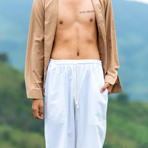 Vista 6 de Pantalones de yoga para hombre con cintura elástica de algodón