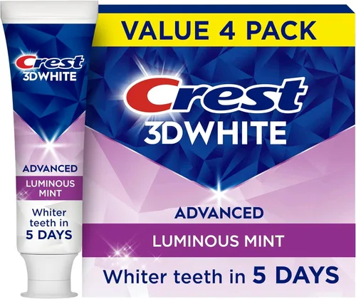 Vista 14 de Pasta de dientes blanqueadora Crest 3D White Advanced Luminous Mint, Pasta de dientes Crest, 3.7 oz Paquete de 4 – Ayuda a eliminar manchas