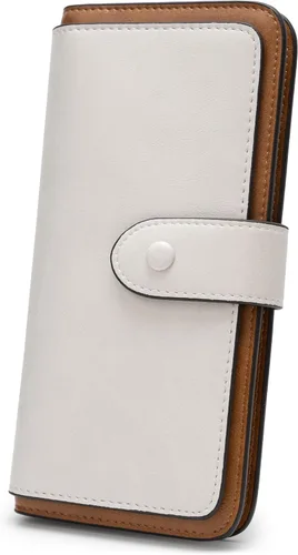 Vista 11 de Cartera de cuero con bloqueo RFID para mujeres, diseño delgado de triple pliegue con 14 ranuras para tarjetas y bolsillo con cremallera, Negro