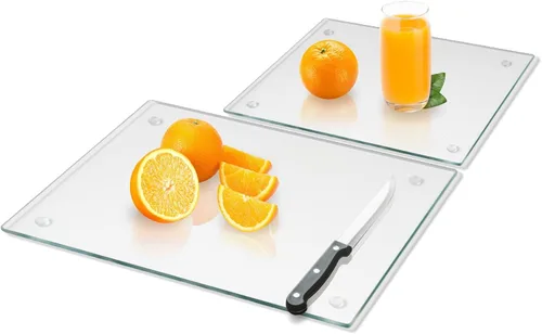 Vista 8 de Mymonfif Tabla de cortar de vidrio templado para cocina, tablero de vidrio negro para encimera, resistente al calor, con pies antideslizantes, 12 x