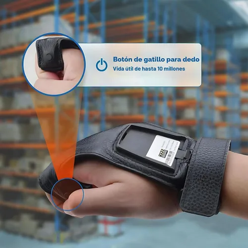 Vista 5 de Guante escáner de código de barras 2D GS02 portátil Zebra SE4107 lector IP65 táctil escáner NFC soporte multiidioma para almacén, sistema de gestión