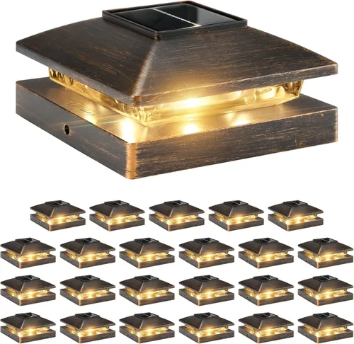 Vista 25 de Luces solares para punta de poste al aire libre 16 unidades, negras, impermeables, alimentadas por energía solar, luces de valla para cubierta