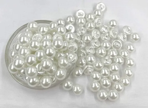 Vista 3 de AMORNPHAN 100 botones redondos blancos de perlas de resina de 0.551 in con forma de hongo con agujero para coser ropa, vestido, suéter