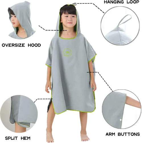 Vista 3 de Hiturbo Poncho de surf para niños, bata absorbente de secado rápido, toalla de natación con capucha de microfibra para playa, piscina y baño