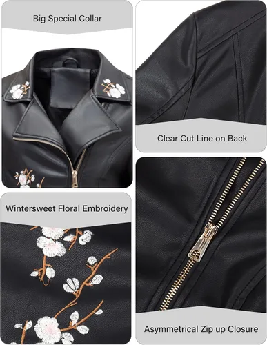 Vista 4 de Bellivera Chaqueta corta casual de piel sintética para mujer, abrigo floral de moda para primavera e invierno