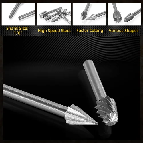 Vista 3 de Juego de 10 brocas rotativas HSS de 1/8 de pulgada (0.118 in), broca de grabado de madera para accesorios de herramientas rotativas, herramienta