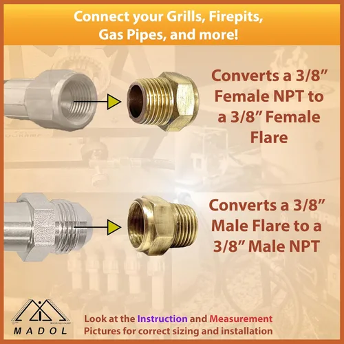 Vista 6 de Adaptador reductor de conector para GLP, gas natural, propano, barbacoa, RV, línea de combustible, aplicaciones de línea de combustible de 3/8