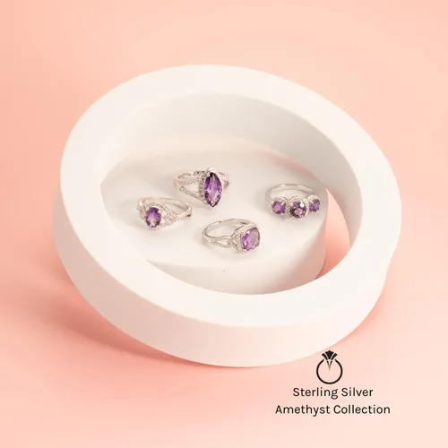 Vista 5 de Anillo de plata de ley de 2,25 quilates con amatista de corte marquesa, tallas 5 a 9