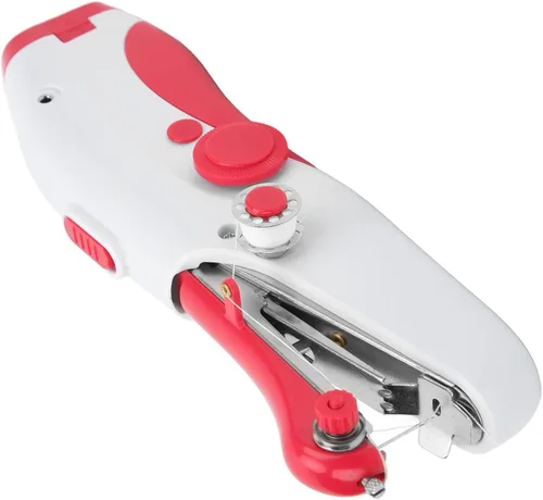Vista 4 de Máquina de coser portátil de mano, máquina de coser a mano, mini máquina de coser eléctrica de doble aguja para hacer manualidades u objetos