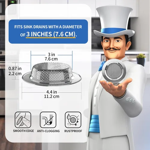 Vista 2 de MR.SIGA - Colador de fregadero de cocina, colador de drenaje de fregadero de acero inoxidable, apto para lavavajillas, diámetro exterior 4.4