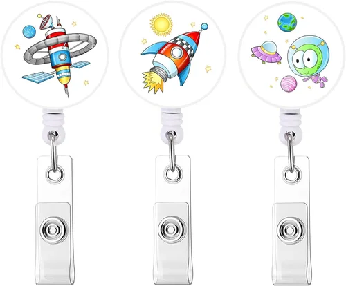 Vista 21 de Carrete retráctil para tarjetas de identificación con clip de cocodrilo resistente para nombre de enfermera, carrete decorativo para tarjetas