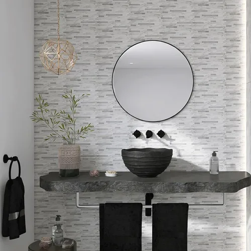 Vista 6 de Azulejos con acabado metálico para cocina, autoadhesivos, mármol plateado y blanco, estilo metro Azulejos para decorar cocina, lavandería