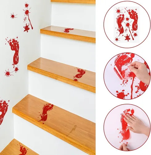 Vista 5 de Hahafelt Juego de 7 cortinas de ducha sangrientas de Halloween con Horror Help Me, cortina de baño de mano de sangre en forma de U, cubierta
