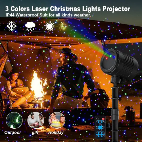 Vista 6 de Luces láser de Navidad para proyección al aire libre, proyector de luces láser de 3 colores, espectáculo de luces de luciérnagas con control remoto