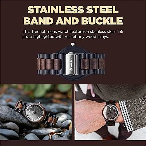 Vista 2 de Treehut - Reloj de pulsera analógico de cuarzo para hombre de acero inoxidable plateado de alta calidad