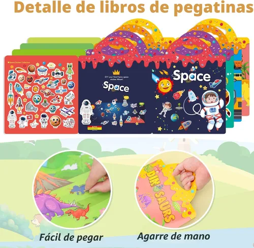 Vista 3 de Juego de 4 libros de calcomanías reutilizables para niños pequeños de 2 a 4 años, calcomanías de juguete reutilizables para niños pequeños de 1 a 3