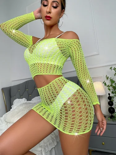 Vista 3 de Kimfeng Conjunto de lencería sexy con diamantes de imitación brillantes para mujer, conjunto de mini brasier con micro brasier transparente y parte