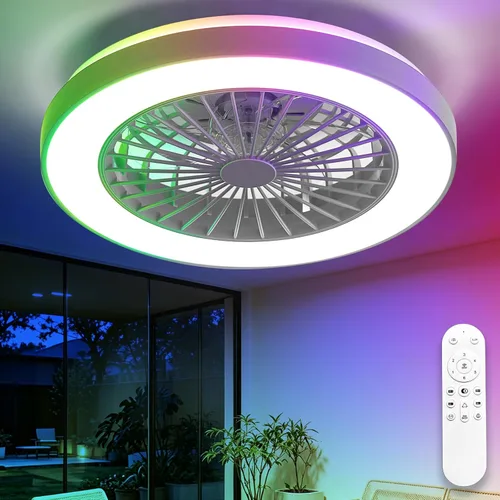 Vista 9 de Depuley Ventiladores de techo con luces y control remoto: ventilador de techo de montaje empotrado moderno de perfil bajo de 20 pulgadas con control