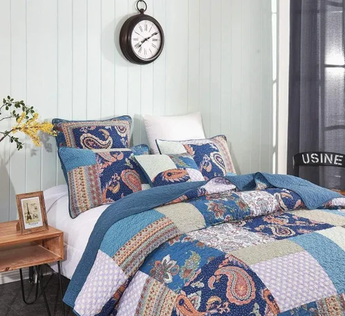 Vista 9 de Tache Home Colcha de cachemir floral bohemio rústico de algodón colcha de retazos