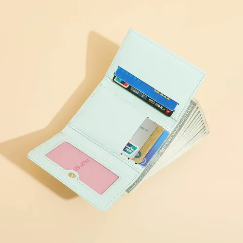 Vista 3 de JIUFENG Cartera corta con bloqueo RFID para mujer, multiusos, con cremallera, plegada, monederos, bolsas para múltiples tarjetas, organizador