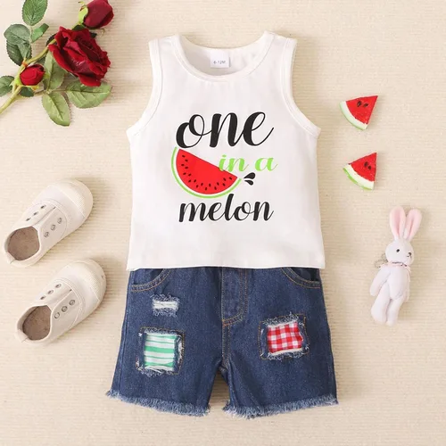Vista 2 de Moonker Conjunto de 2 piezas de ropa de verano para bebés y niñas pequeñas con camiseta y pantalones cortos