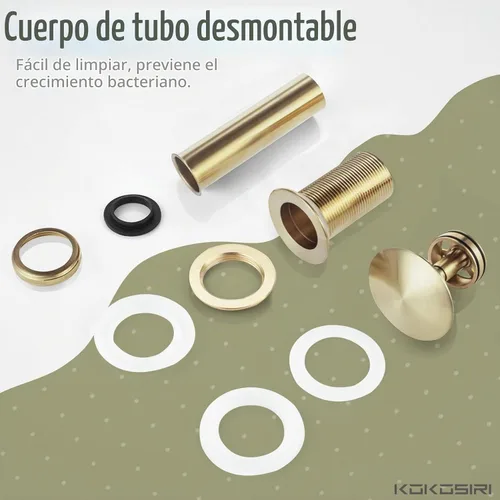 Vista 7 de KOKOSIRI C1002BG - Drenaje desplegable para fregadero de baño con cesta coladora, dorado cepillado con recogedor de pelo desmontable Oro cepillado