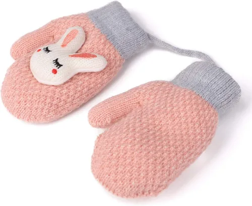 Vista 7 de Flammi - 2 pares de mitones para bebés, niños y niñas, forro de sherpa de invierno, guantes de punto cálido, guantes de dibujos animados para niños