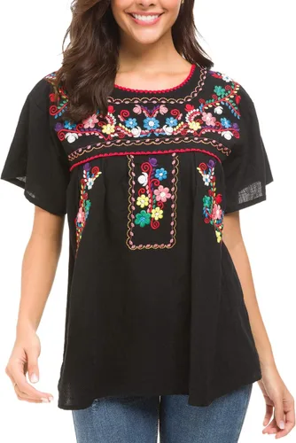 Vista 3 de YZXDORWJ - Cómoda blusa mexicana bordada de verano y sin mangas para mujer