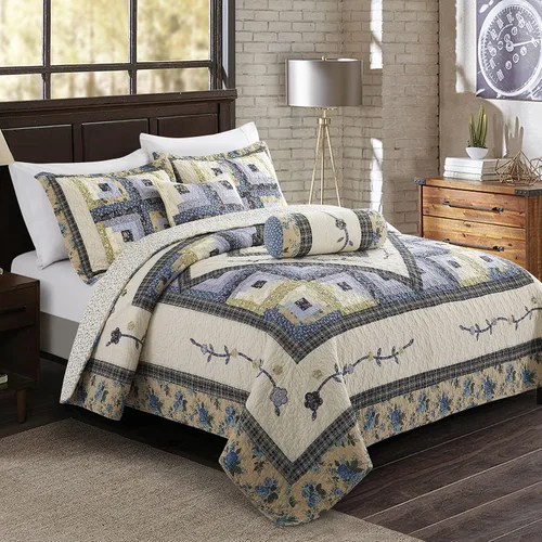 Vista 2 de L'IRISDOM Juego de ropa de cama Queen 100% algodón, colcha de retazos bohemios, colcha acolchada para todas las estaciones