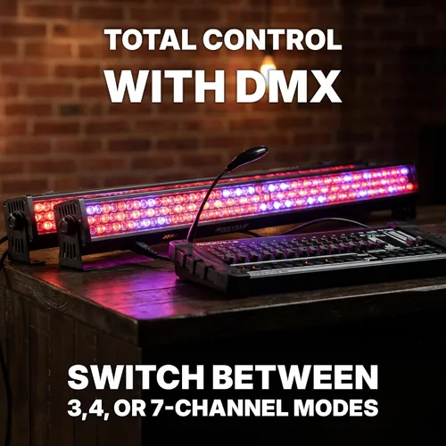 Vista 12 de Rockville ROCKSTRIP - Barra de luz de 252 LED 50 W RGB, 3/4/5/7 canales, DMX de alta velocidad, cambio de color de alta velocidad, enlace