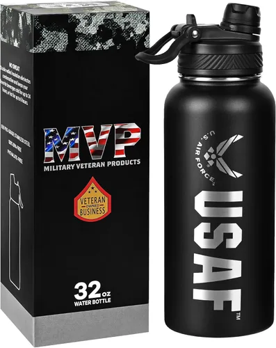 Vista 13 de Military Gift Shop Botella de agua aislada de acero inoxidable de la Fuerza Aérea de 32 onzas con logotipo grabado de la USAF – Regalos de la Fuerza