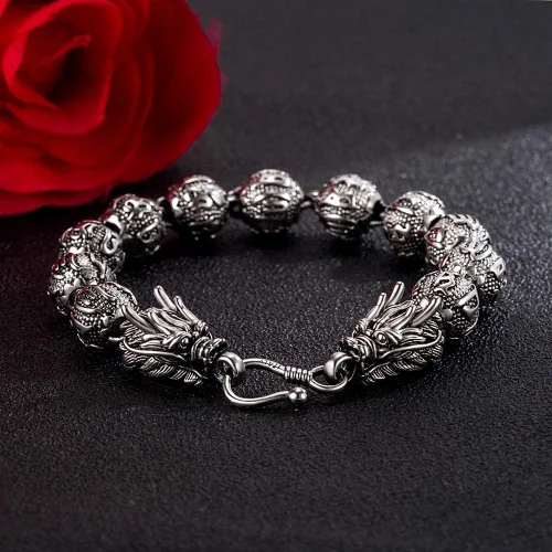 Vista 7 de Dankadi Pulsera de plata vintage para hombre, pulsera creativa de plata de ley 925 con dragón de 0.433 in, cadena de cuentas de 7-8-9-10 pulgadas