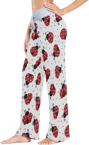 Vista 2 de Pantalones de pijama cómodos y holgados para mujer, con cordón ajustable, pantalones de pierna ancha Palazzo