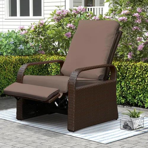 Vista 22 de Silla reclinable de aire libre para patio, resina de mimbre con cojines amortiguadores, auto ajustable, sofá de ratán, UV/Fade/Resistente al Mimbre
