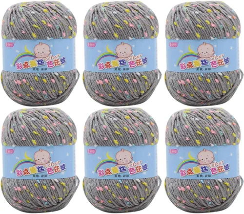 Vista 27 de Paquete de 6 hilos de ganchillo de algodón colorido para tejer suéter súper suave para mantas de bebé y ropa, sombrero, bufanda, 10.58 oz