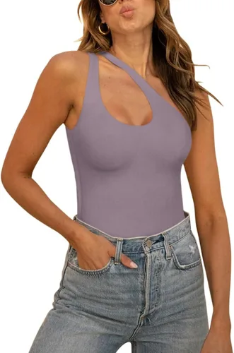 Vista 9 de REORIA Butsmooth® - Tops de Body Tank sin mangas con escote pronunciado sexy de un hombro con espalda descubierta en V para salir, de moda
