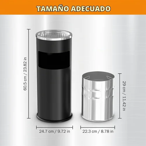 Vista 6 de BEAMNOVA Bote de basura negro con tapa, contenedor de basura de metal