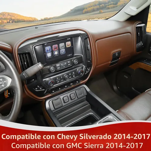 Vista 4 de RT-TCZ para Panel de Tablero de Silverado Cubierta de Embellecedor de Moldura de Fibra de Carbono para GMC Sierra Chevy Silverado 2014-2017 Negro