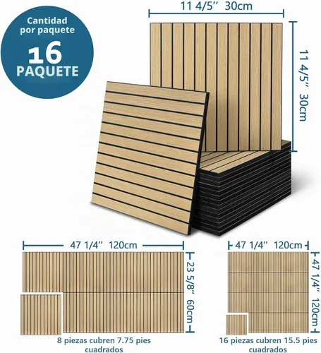 Vista 2 de Paquete de 16 paneles acústicos de pared autoadhesivos, 11.8 x 11.8 pulgadas, fieltro acústico de PET insonorizado y cancelación de ruido, paneles