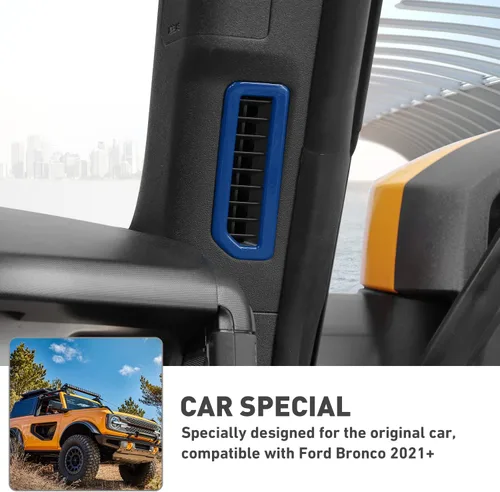 Vista 4 de Cubierta de anillo de ventilación interior para Ford Bronco 2021 2022 + 2/4 puertas (ABS, 2 piezas/juego, azul)