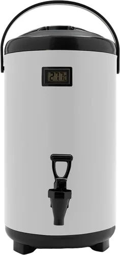 Vista 10 de Dispensador de bebidas aislado, termómetro dispensador de bebidas frías y calientes de acero inoxidable, dispensador de agua de 8 litros con espita