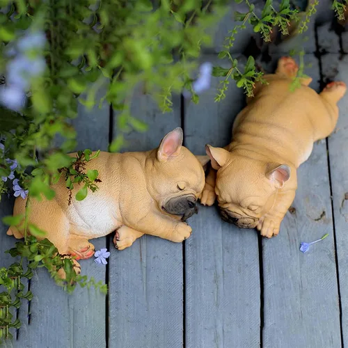 Vista 7 de Escultura de jardín para patio al aire libre, estatua decorativa – Bonita estatua de cachorro de bulldog francés para mascotas, regalo de figura